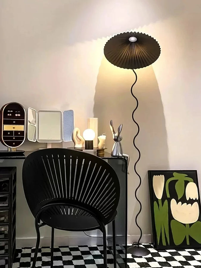 Lampadaire Spirale Métal Noir et Abat-Jour Plissé - Salon Bureau Chambre — Spiro