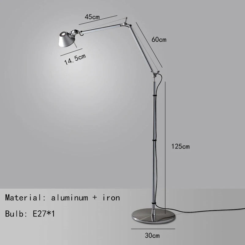 Lampadaire Bras Articulé Acier Chromé Minimaliste Design - Salon Bureau Chambre — Aura