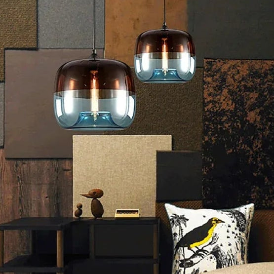 Suspension Cylindre Verre Soufflé Bicolore Élégant - Chambre Salon Cuisine — Jaspe