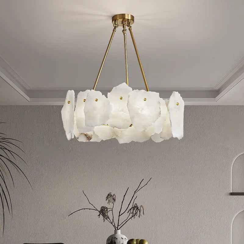 Acantha Anneau Marbre Blanc et Laiton Doré