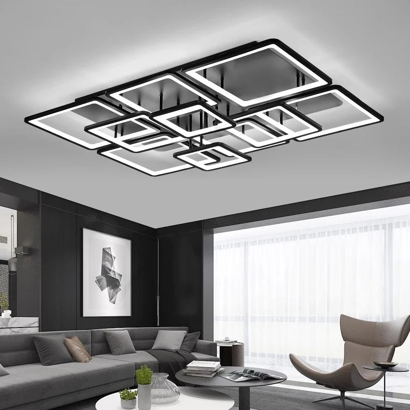 Plafonnier Géométrique Aluminium Noir Mat Minimaliste Design Moderne - Salle de Bain Salon Chambre — Hexo