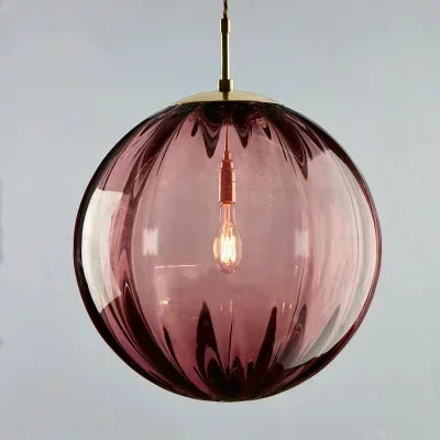 Suspension Sphère Verre Coloré et Laiton Épuré Design Boule - Cuisine Salon Salle à Manger — Mimosa