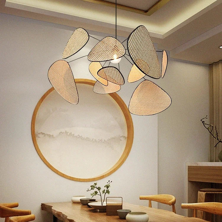 Lustre Suspension Pétales Rotin Naturel Contemporain Design - Salon Salle à Manger — Orika