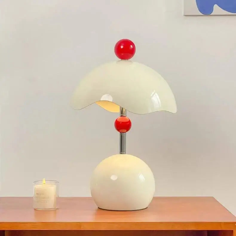 Lampe de Table Sphère Métal Blanc et Rouge Art Déco - Chambre Bureau Salon — Oxys
