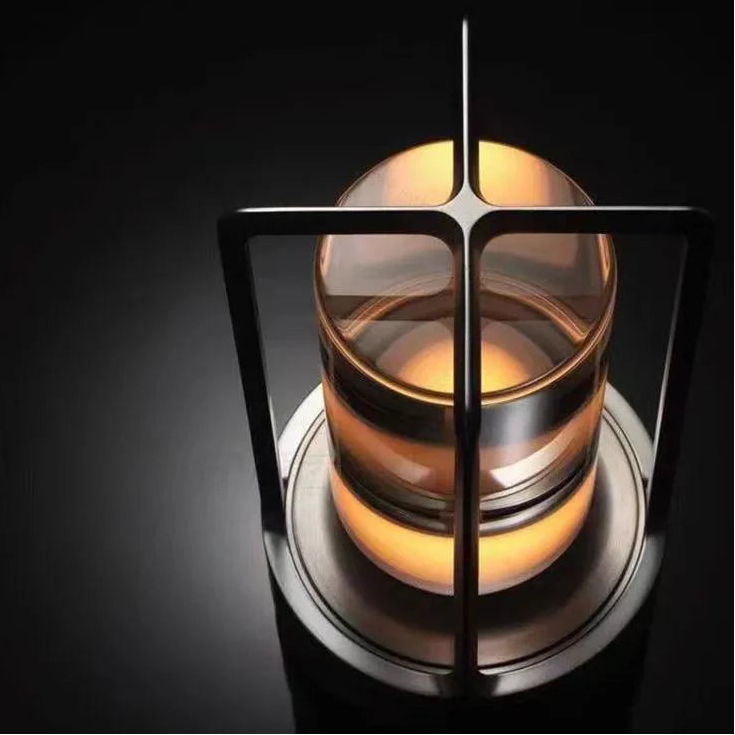 Lampe de Table Cylindre Verre Transparent et Métal Doré - Chambre Bureau Salon — Canna