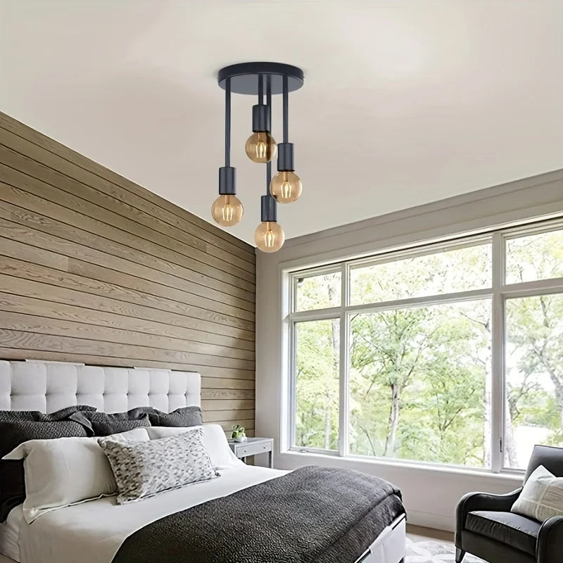 Plafonnier Ampoules Verre Ambré et Métal Noir Mat - Salle de Bain Salon Chambre — Gloire