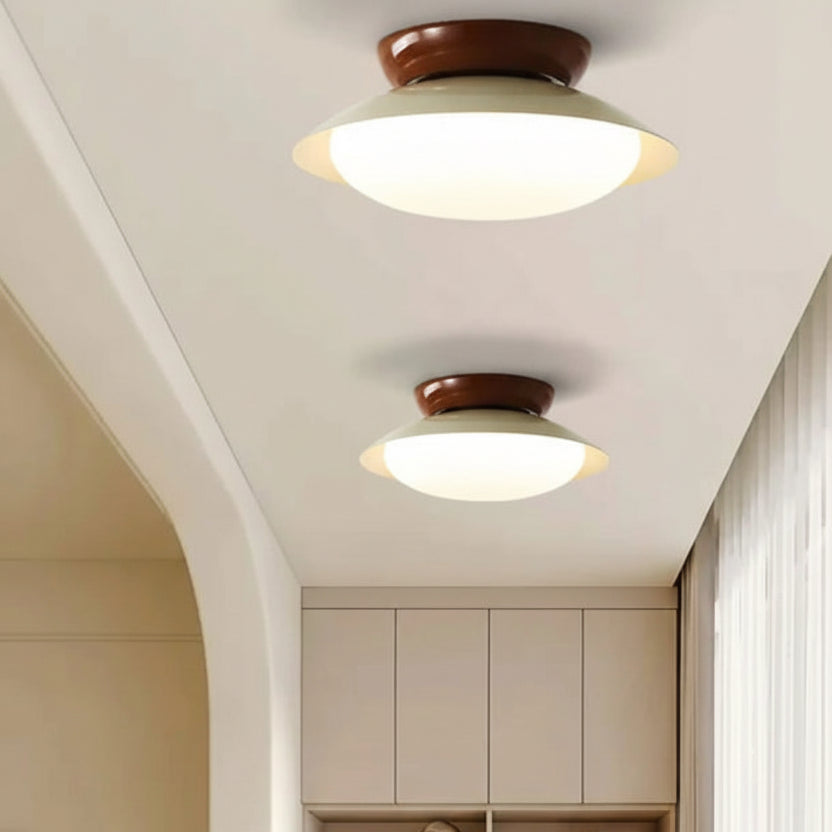 Plafonnier Soucoupe Céramique Vert Olive et Brun - Salle de Bain Salon Chambre — Lazuli