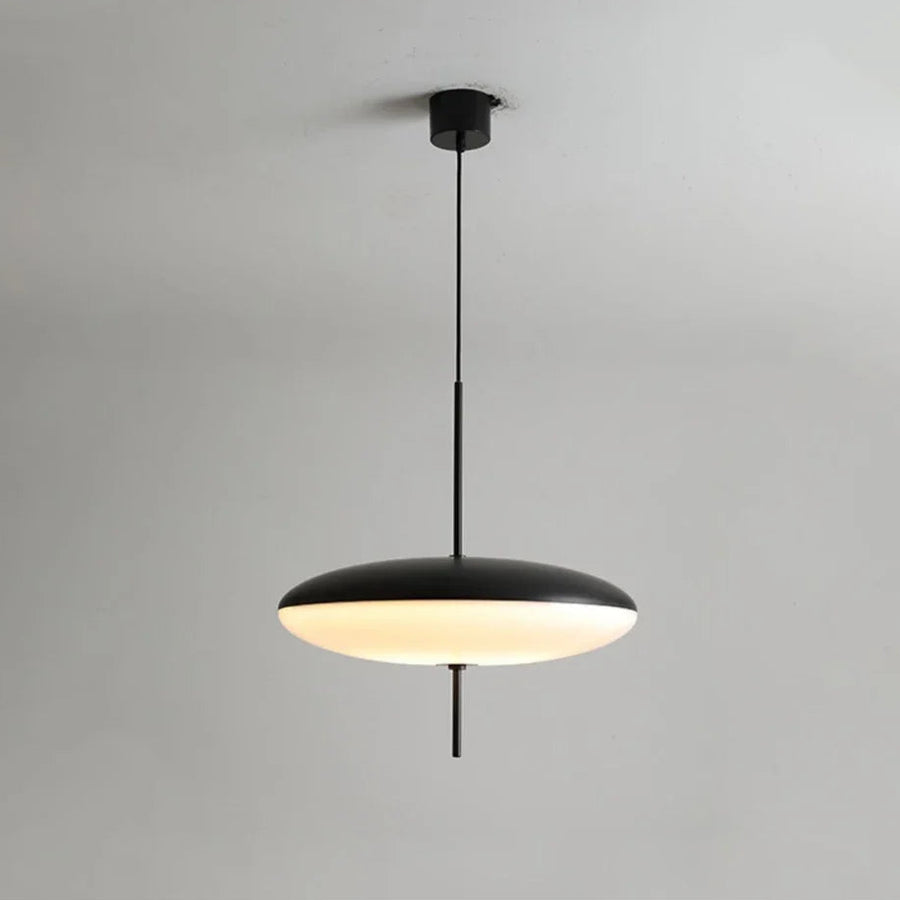 Suspension Disque Métal Noir et Verre Opalin - Chambre Salon Cuisine — Xenon