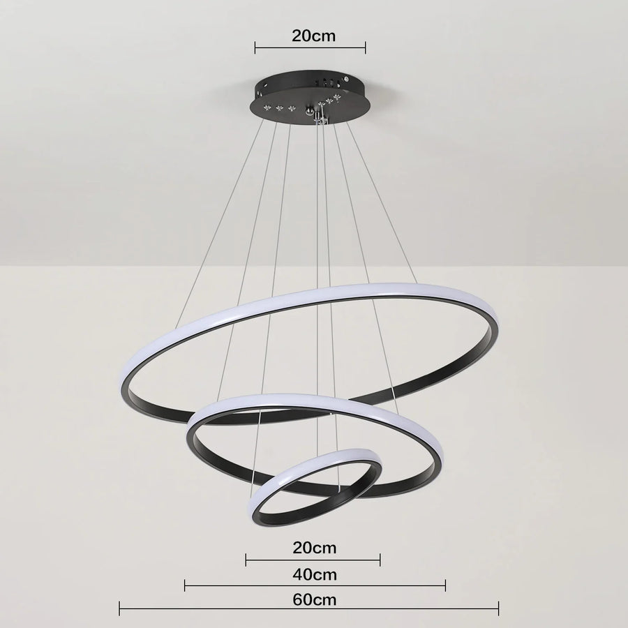 Suspension Anneaux Métal Noir et Blanc Minimaliste Design - Cuisine Salon Salle à Manger — Rondo