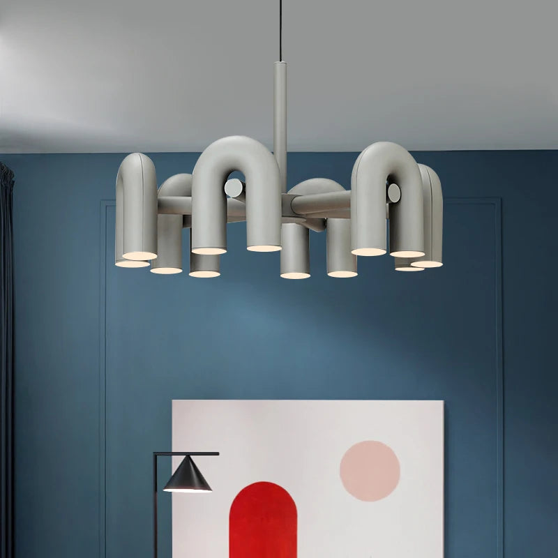 Lustre Suspension Cylindres Métal Gris Art Déco - Salon Salle à Manger — Torre
