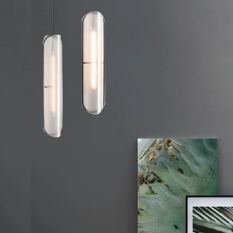 Suspension Cylindre Verre Texturé Transparent Minimaliste Design - Chambre Salon Cuisine — Fuste