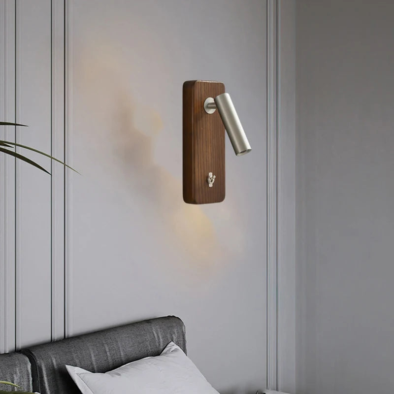 Applique Murale Cylindre Laiton et Bois Noyer Épuré Design Moderne - Chambre Salle de Bain Salon — Prisme