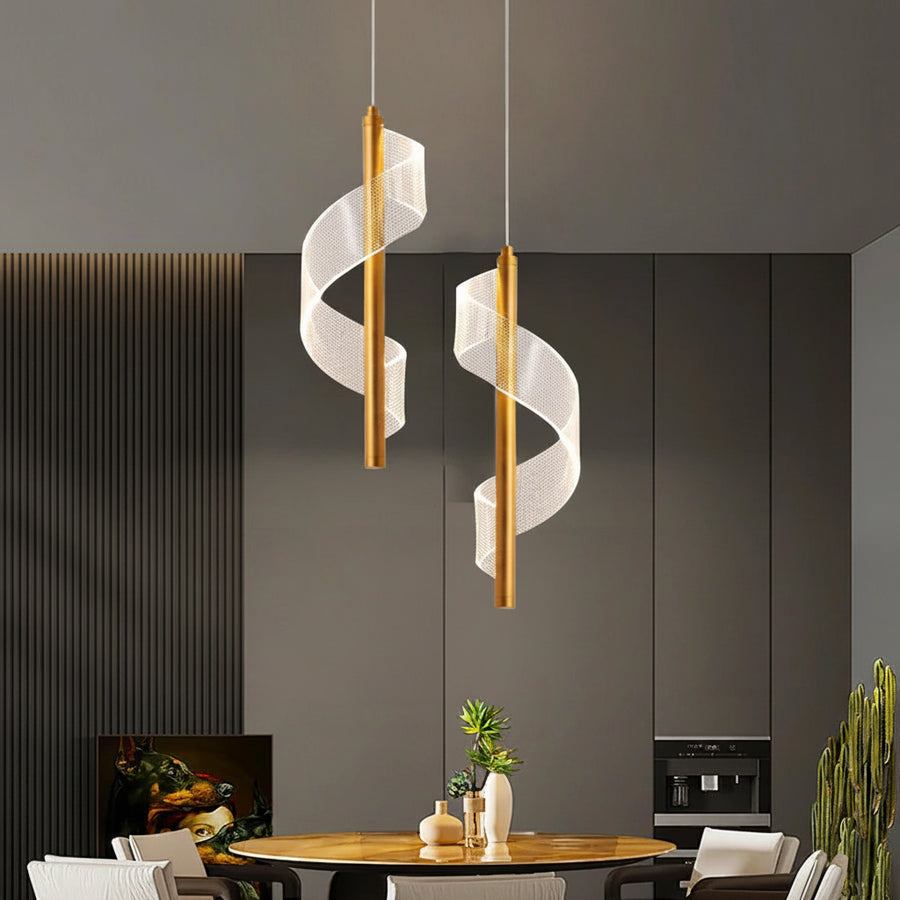 Suspension Spirale Métal Doré et Maille Nordique Design - Cuisine Salon Salle à Manger — Nérasia