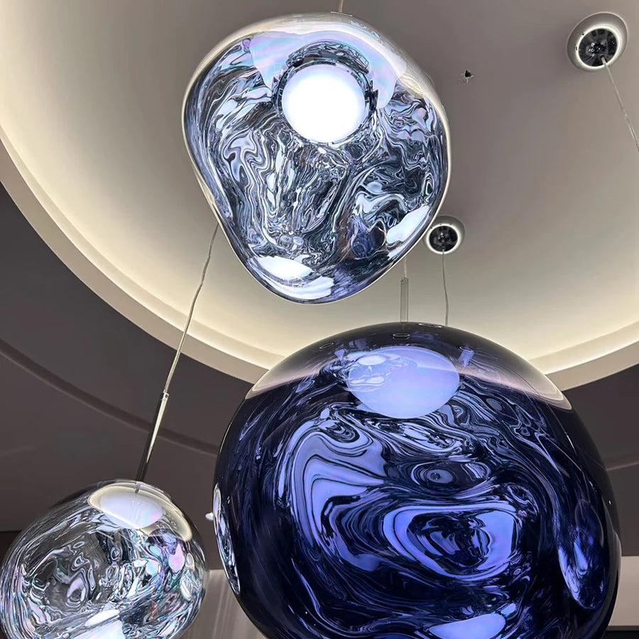 Suspension Sphère Verre Miroir Métallisé Multicolore Boule - Cuisine Salon Salle à Manger — Rhodium