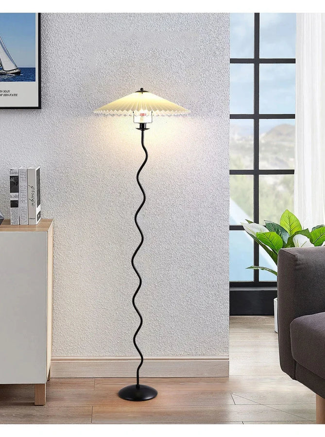 Lampadaire Spirale Métal Noir et Abat-Jour Plissé - Salon Bureau Chambre — Spiro
