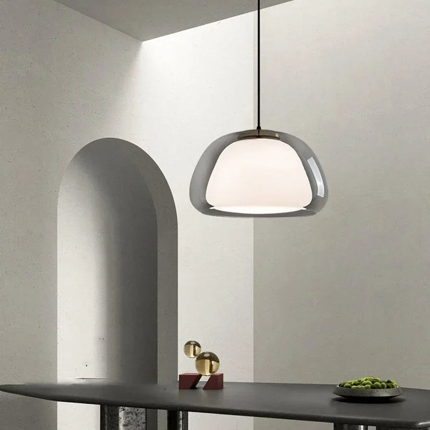 Suspension Niveaux Verre Opalin Blanc et Laiton - Chambre Salon Cuisine — Stratéo