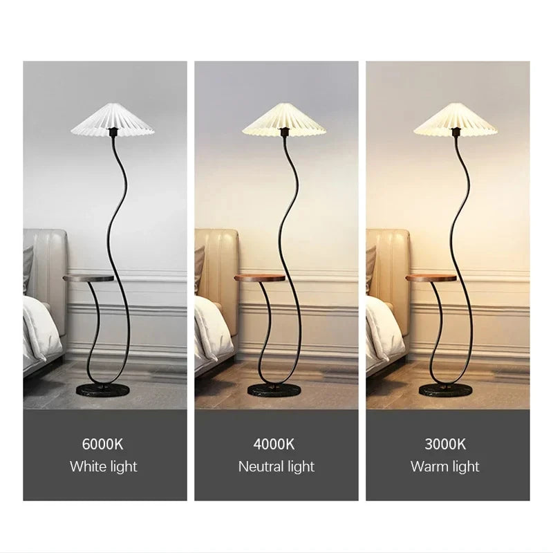 Lampadaire Spirale Métal Noir et Abat-Jour Plissé Blanc - Salon Bureau Chambre — Helix