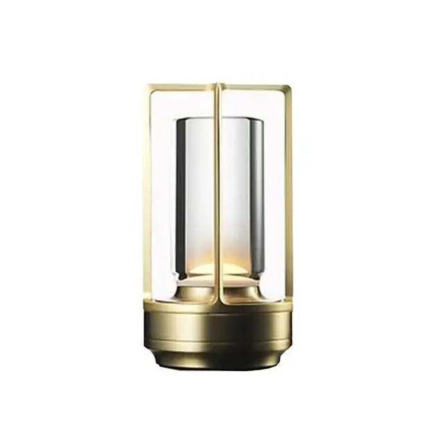 Lampe de Table Cylindre Verre Transparent et Métal Doré - Chambre Bureau Salon — Canna