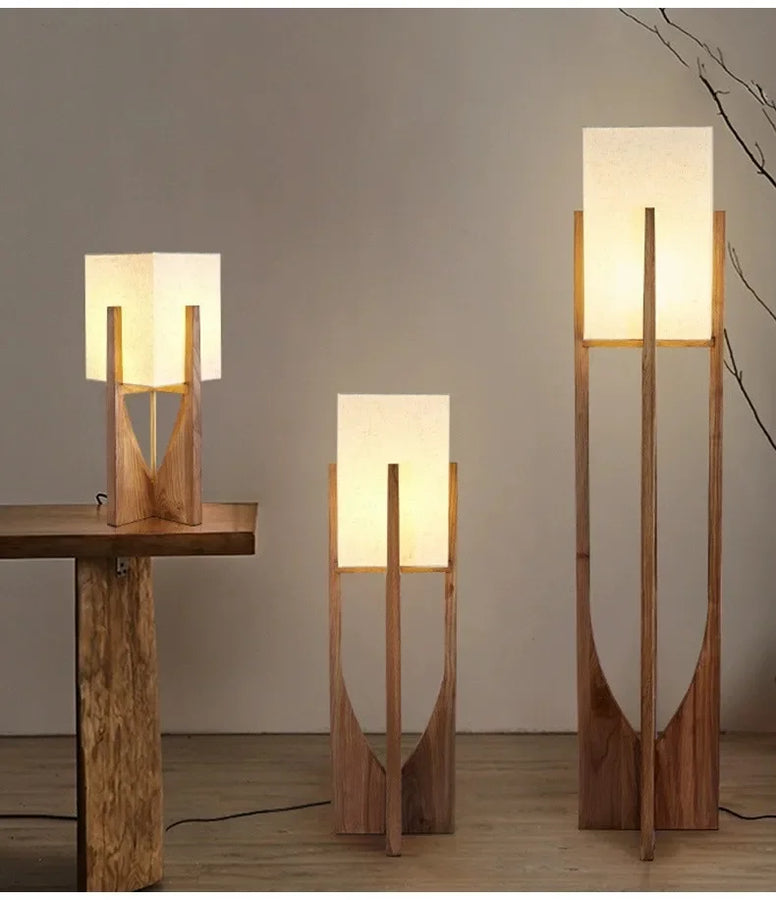 Lampadaire Géométrique Bois Naturel Minimaliste Design - Salon Bureau Chambre — Hexo
