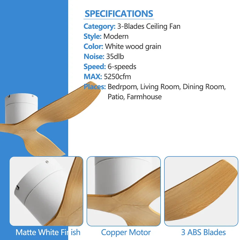 Ventilateur de Plafond Moderne 3 Pales avec Éclairage