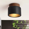 Plafonnier Cylindre Béton Noir et Bois Naturel - Salon Chambre Salle à Manger — Mimosa