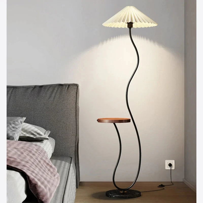 Lampadaire Spirale Métal Noir et Abat-Jour Plissé Blanc - Salon Bureau Chambre — Helix
