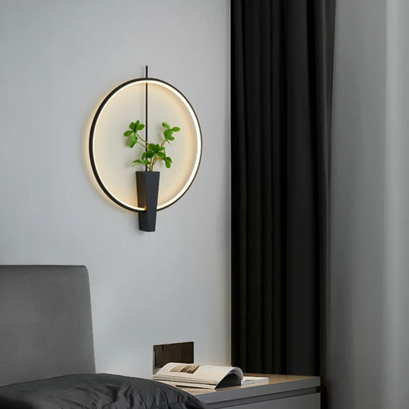 Applique Murale Anneau Métal Noir et Verre Épuré Design Moderne Noire Ronde - Chambre Salle de Bain Salon — Orbit