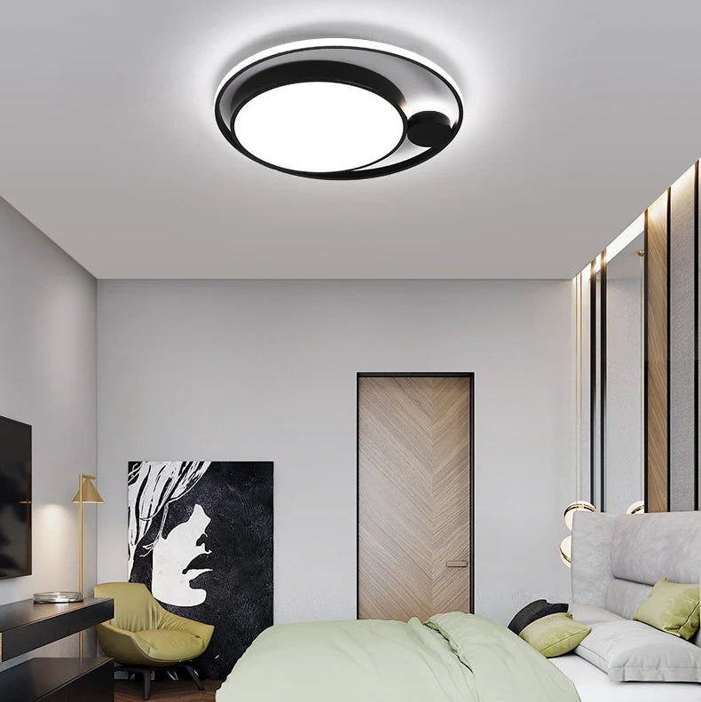Plafonnier Anneau Métal Noir et Blanc Minimaliste Design Moderne - Salle de Bain Salon Chambre — Platino