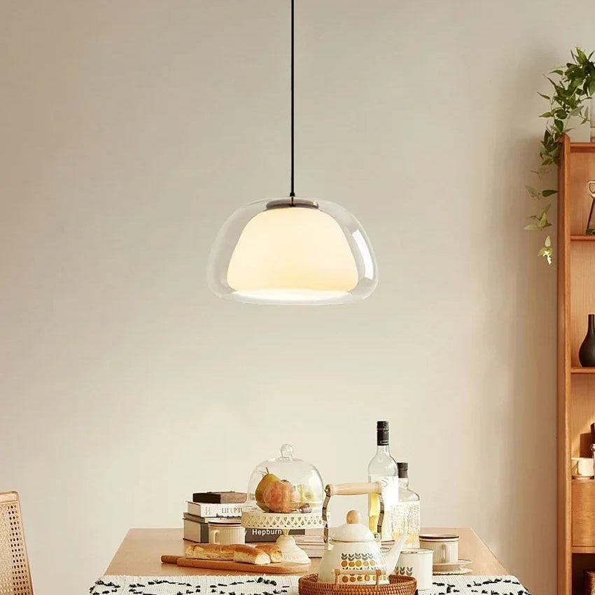 Suspension Niveaux Verre Opalin Blanc et Laiton - Chambre Salon Cuisine — Stratéo