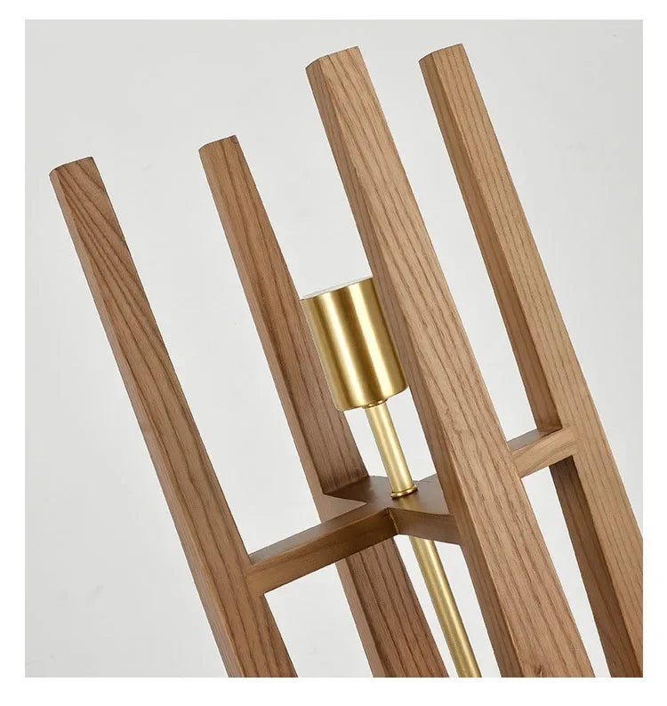 Lampadaire Géométrique Bois Naturel Minimaliste Design - Salon Bureau Chambre — Hexo
