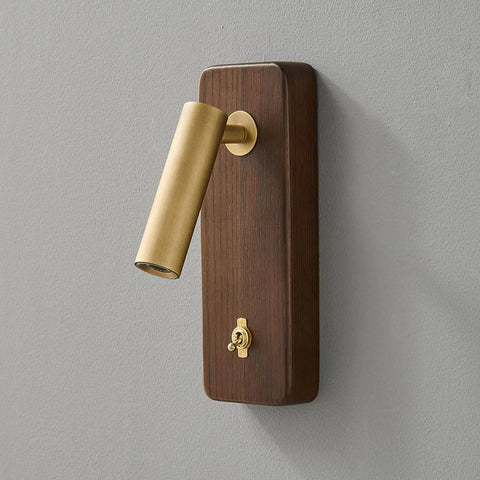 Applique Murale Cylindre Laiton et Bois Noyer Épuré Design Moderne - Chambre Salle de Bain Salon — Prisme