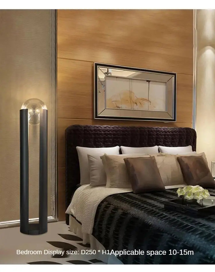 Lampadaire Cylindre Métal Noir et Verre Ambré - Salon Bureau Chambre — Prisme