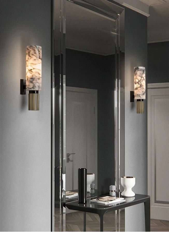 Vela Cylindre Marbre Blanc et Métal Noir