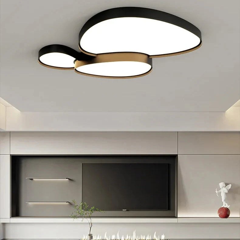 Plafonnier Anneaux Métal Noir et Doré Minimaliste Design Moderne - Salle de Bain Salon Chambre — Circo