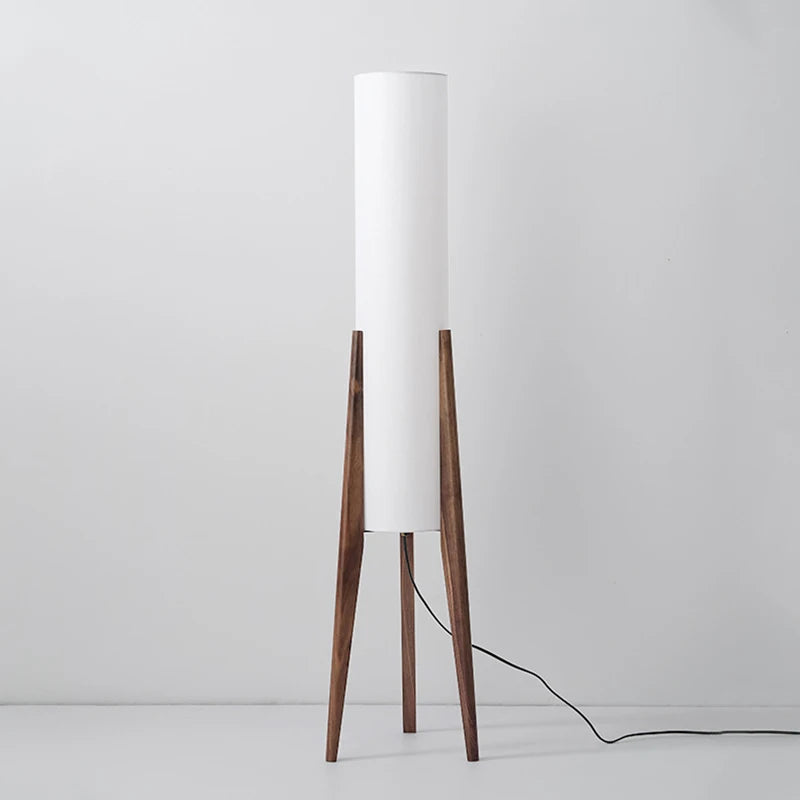 Lampadaire Cylindre Tissu Blanc et Bois Naturel - Salon Bureau Chambre — Canna