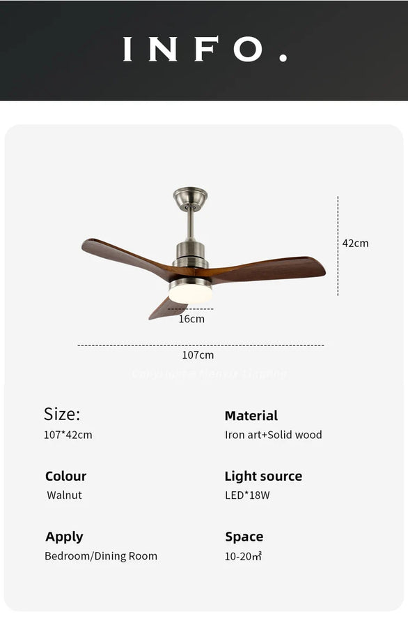 Ventilateur de Plafond Bois 3 Pales avec Éclairage