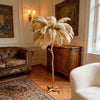 Lampadaire Feuillage Plumes Crème et Métal Doré - Salon Bureau Chambre — Folia