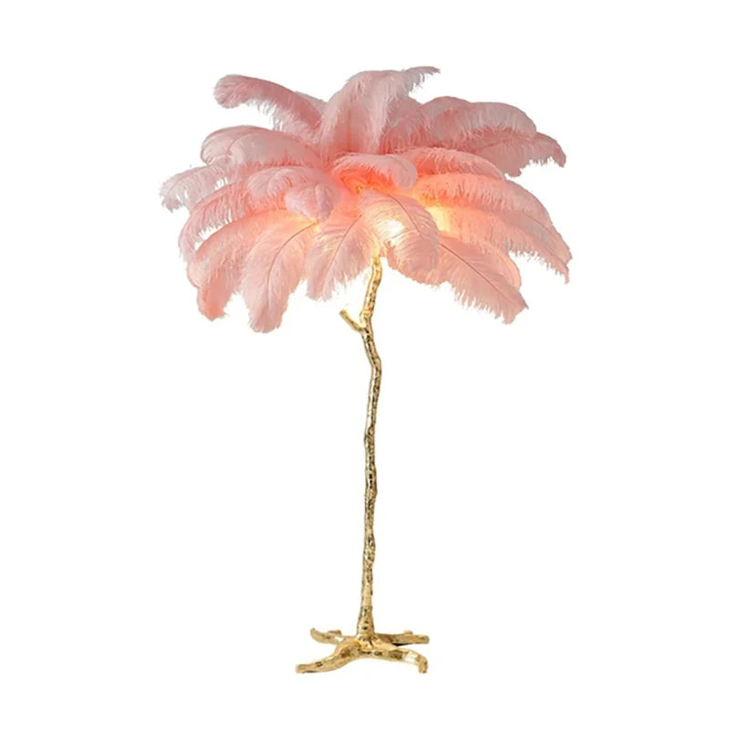 Lampadaire Plumes Blanches et Métal Doré Art Déco - Salon Bureau Chambre — Aigrette