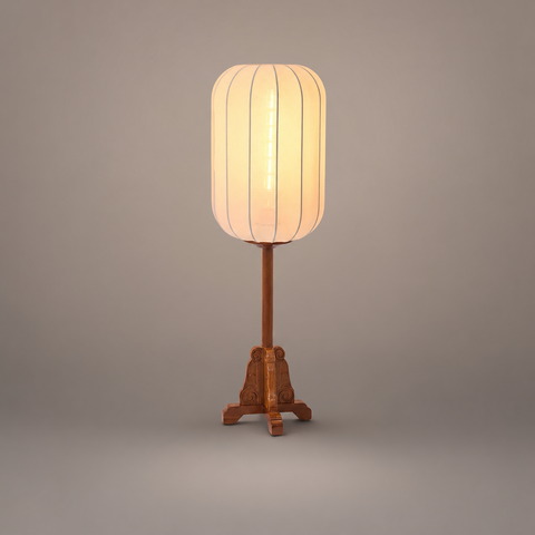 Gaston et Lampe de Table Cylindre Tissu Beige Minimaliste