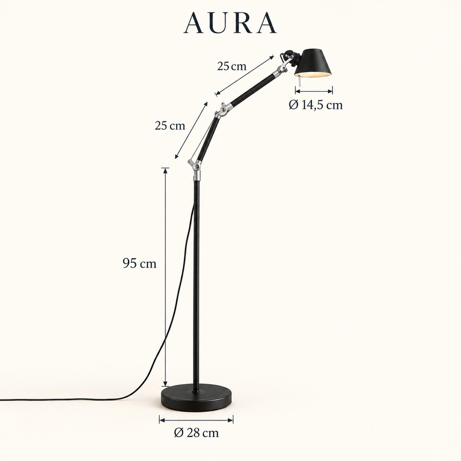 Aura — noir — tige 95 cm, bras 25 + 25 cm, base 28 cm