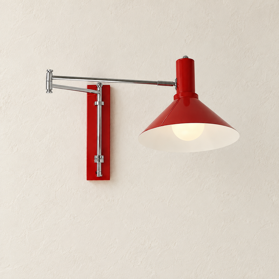 Amphitrite rouge — applique articulée sur un mur ivoire