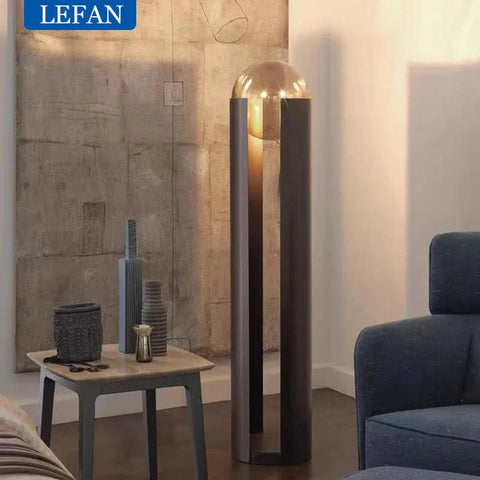 Lampadaire Cylindre Métal Noir et Verre Ambré - Salon Bureau Chambre — Prisme