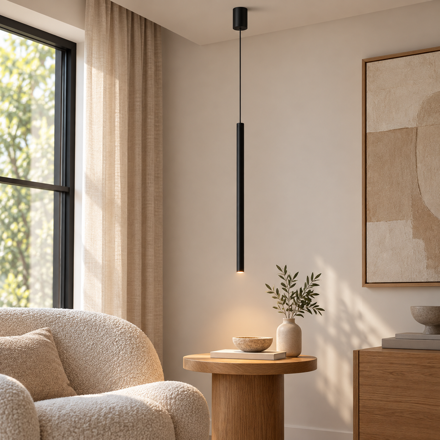 Clarté — noir mat, 1 tête(s), tube 50 cm — ambiance intérieure