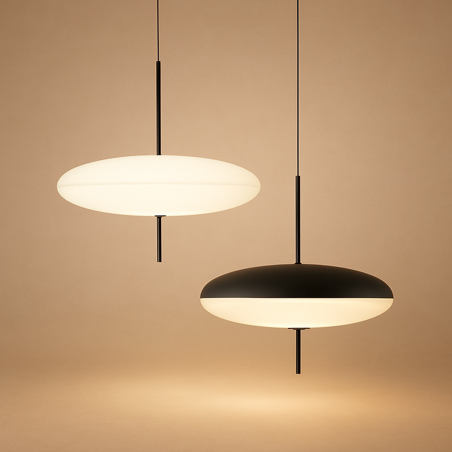 Suspension Disque Métal Noir et Verre Opalin - Chambre Salon Cuisine — Xenon