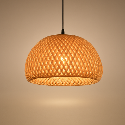 Suspension Dôme Bambou Tressé Naturel Épuré Design - Cuisine Chambre Salon — Adiza