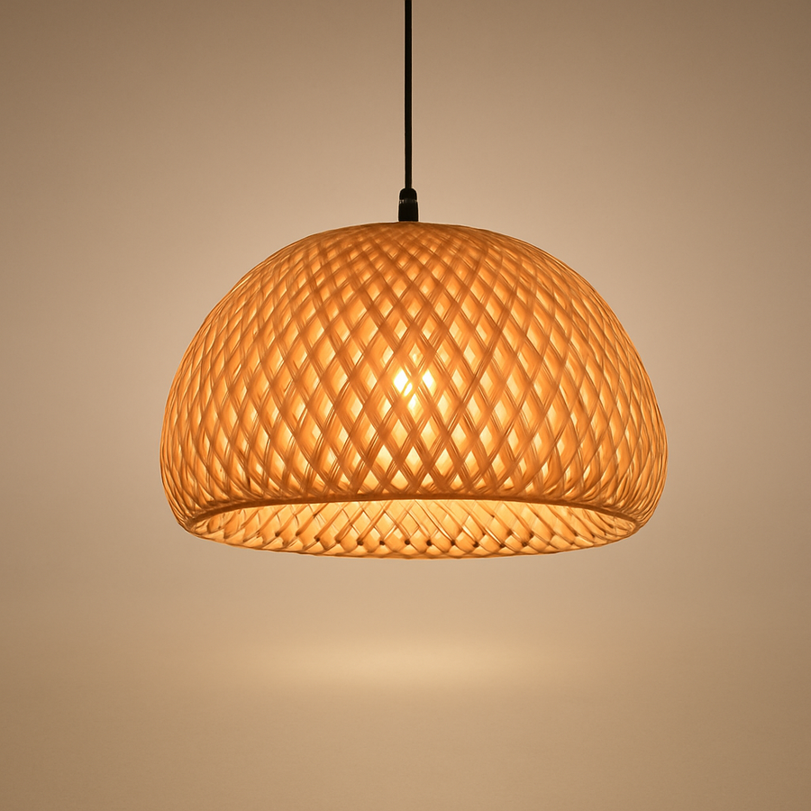 Suspension Dôme Bambou Tressé Naturel Épuré Design - Cuisine Chambre Salon — Adiza