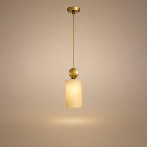 Suspension Cylindre Laiton et Albâtre Blanc Minimaliste Design - Chambre Salon Cuisine — Lucca