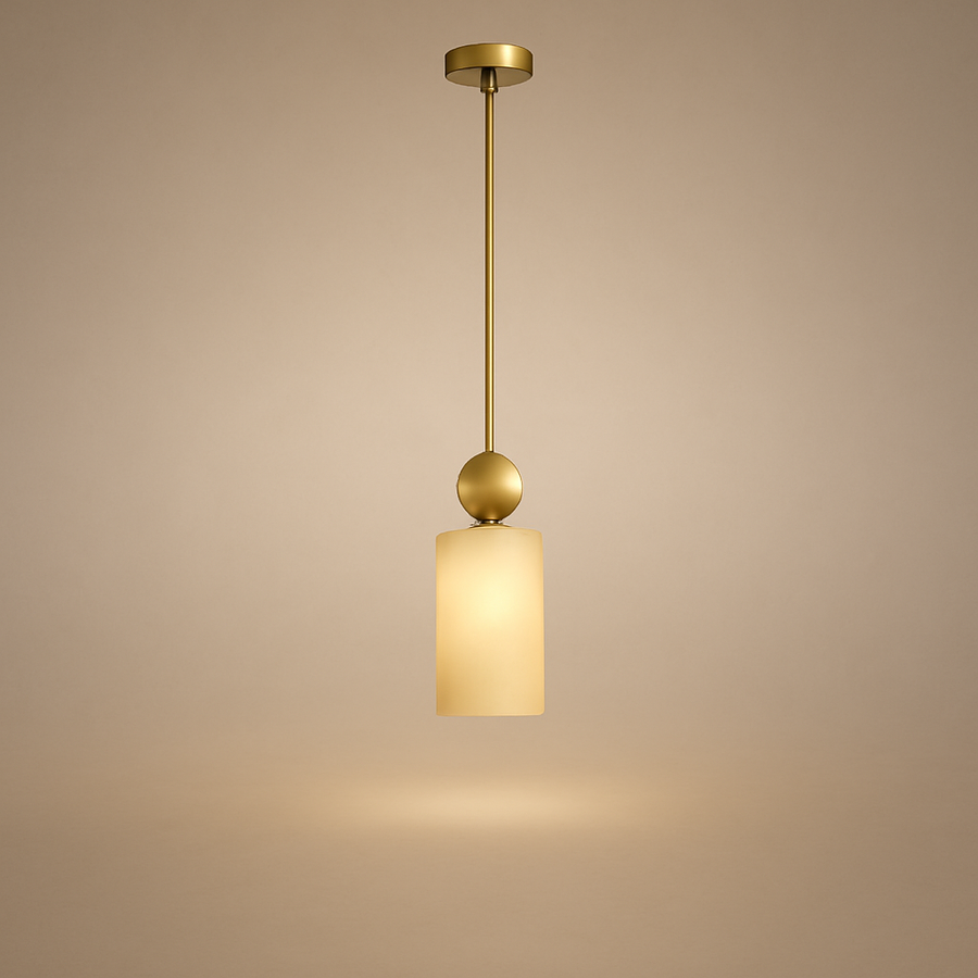 Suspension Cylindre Laiton et Albâtre Blanc Minimaliste Design - Chambre Salon Cuisine — Lucca