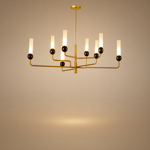 Lustre Suspension Plafonnier Cylindre Verre Givré et Métal Noir - Salon Salle à Manger — Pilare
