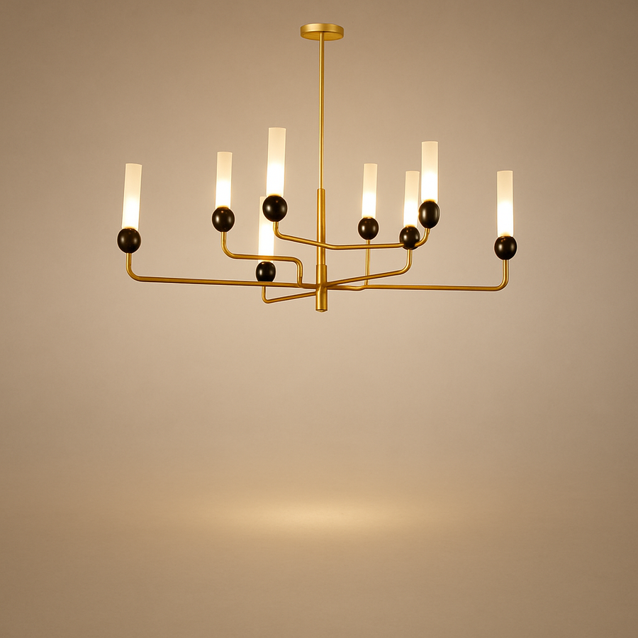 Lustre Suspension Plafonnier Cylindre Verre Givré et Métal Noir - Salon Salle à Manger — Pilare